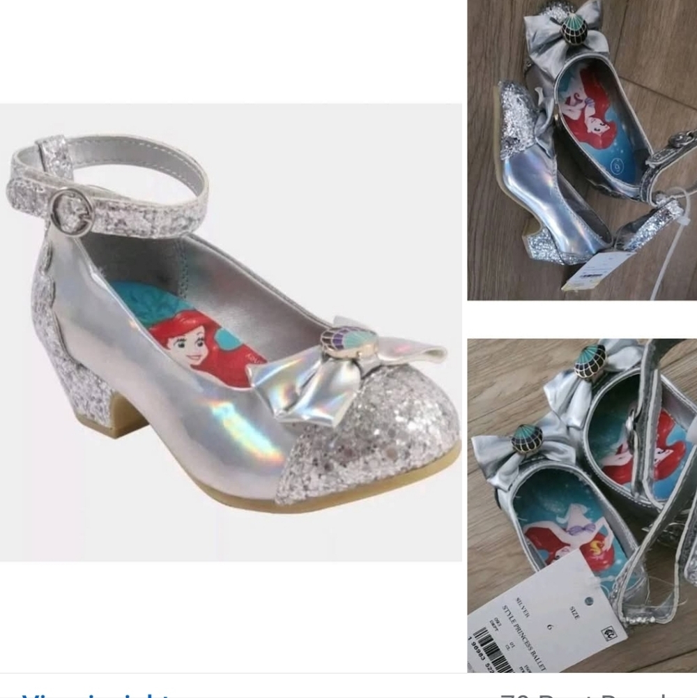 Disney Ariel Silver Glitter Kids Dress Shoes Toddler Size 6 Girls